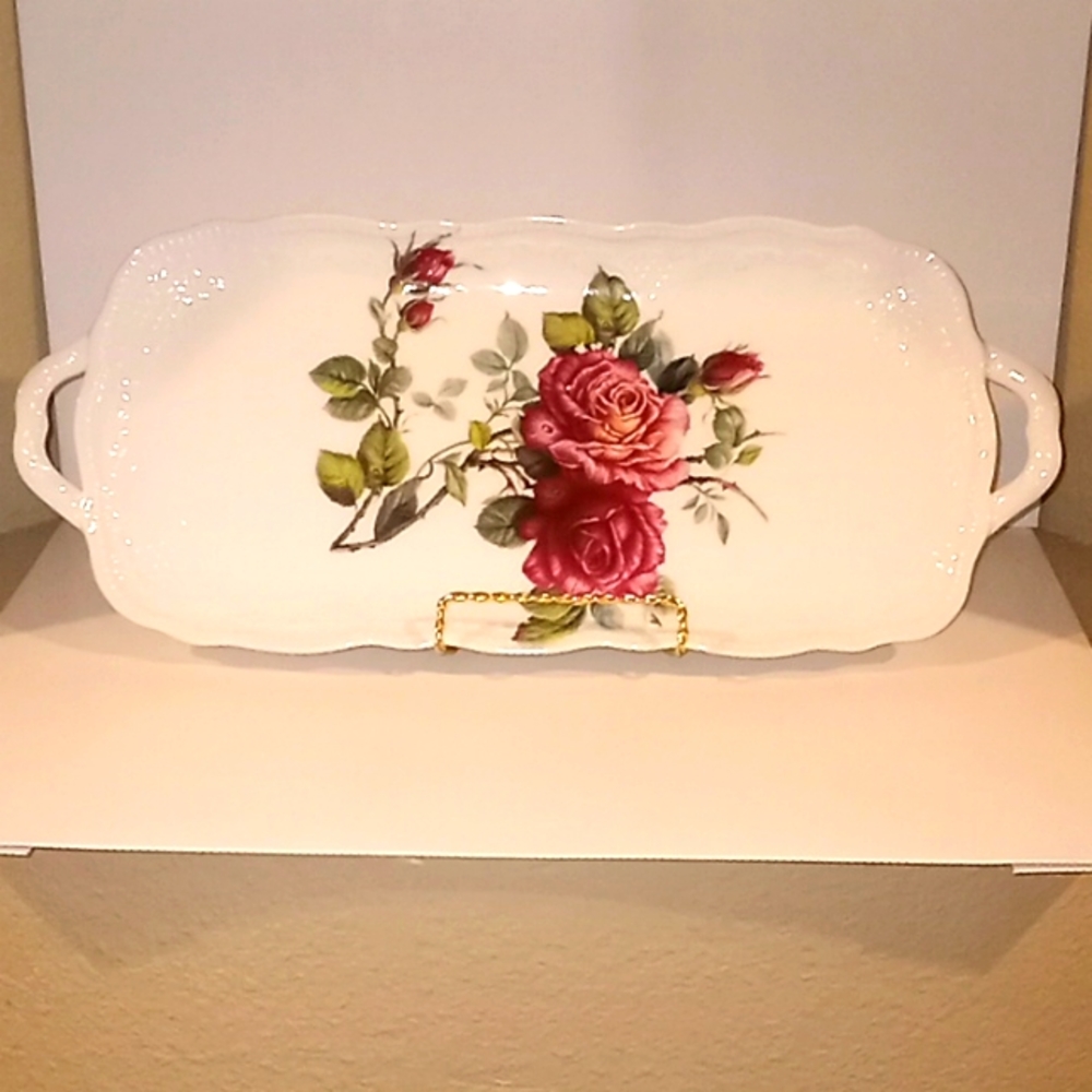 VTG- I. Godinger & Son Mauve Floral Loaf Tray